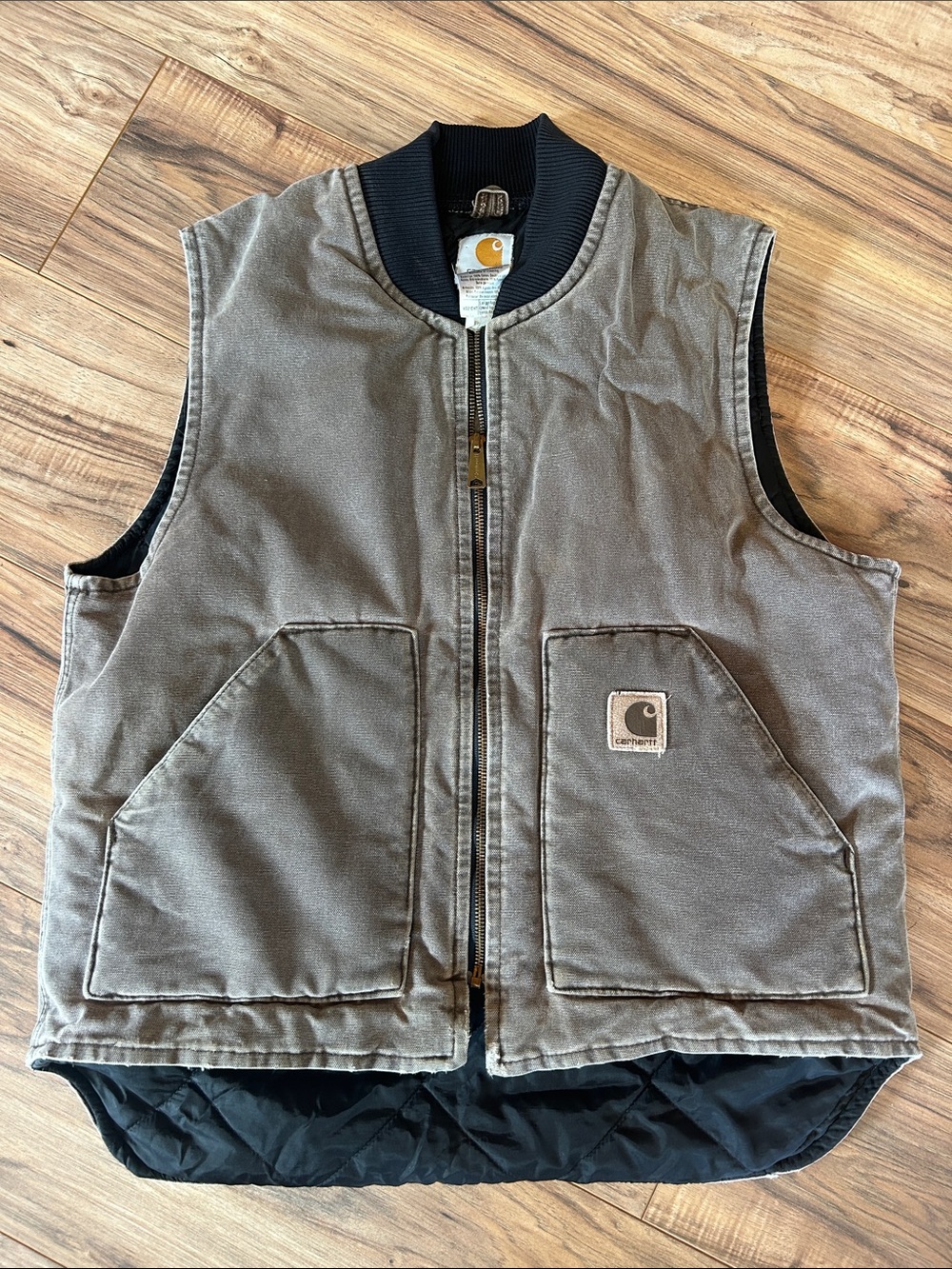 Carhartt Brown Canvas Insulated Work Vest with Black Trim vintage large regular
